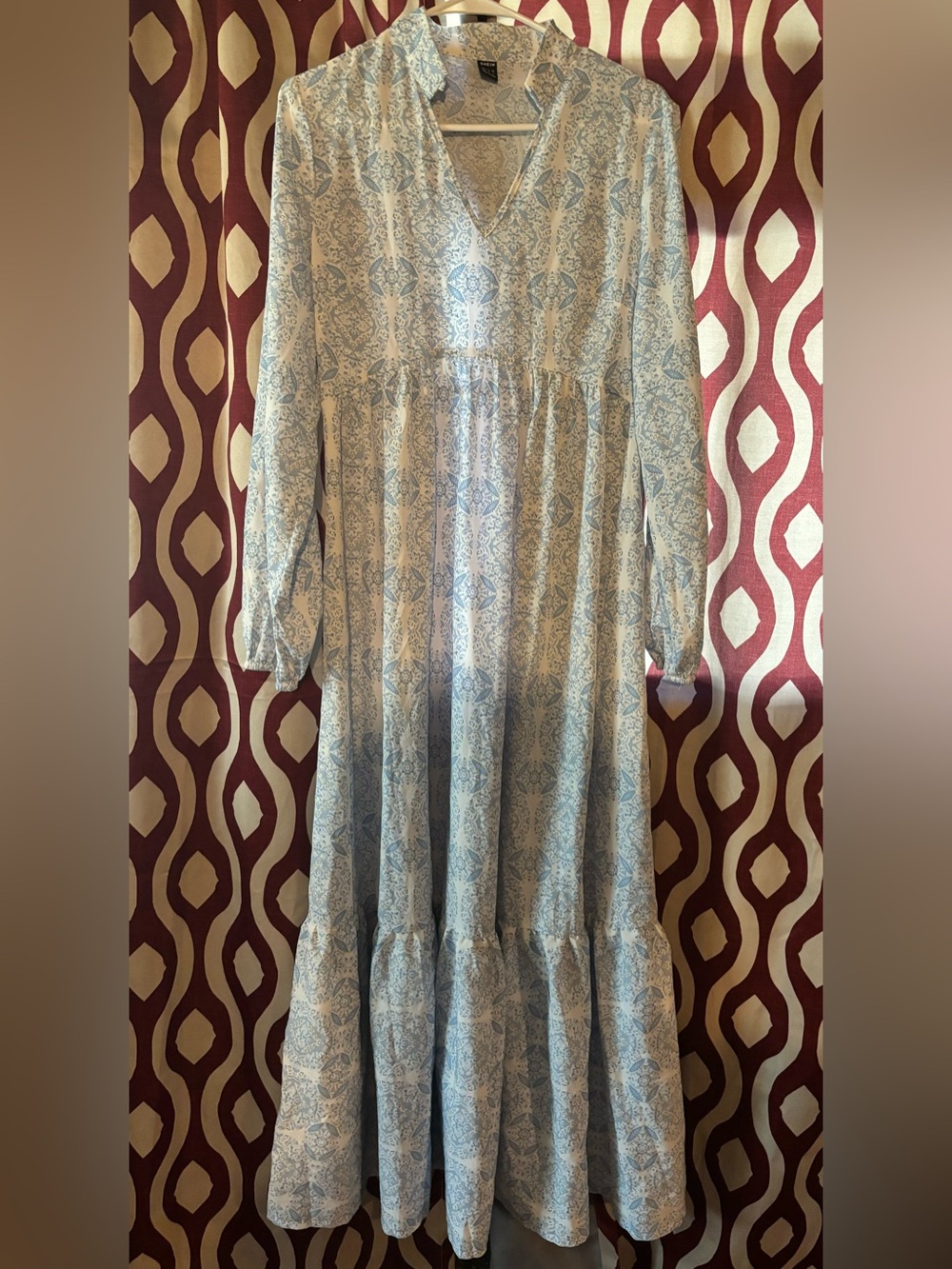 SHEIN Blue and White Floral Maxi Dress